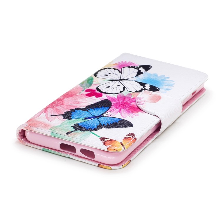 Patterned PU Leather Wallet Stand Shell for Samsung Galaxy A8+ (2018) - Butterfly and Flower-6
