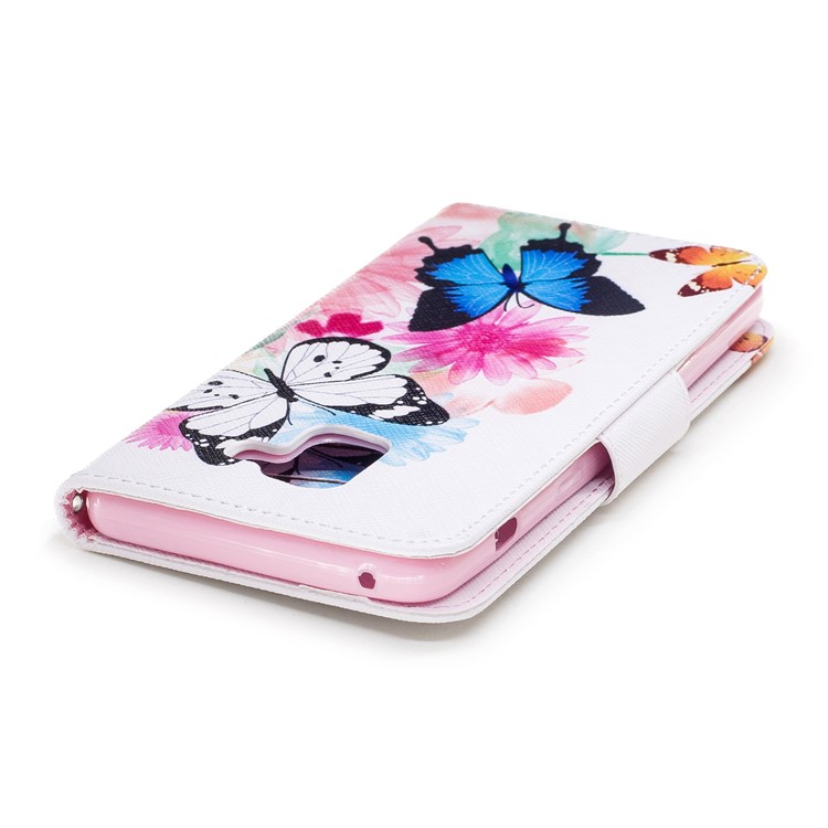 Patterned PU Leather Wallet Stand Shell for Samsung Galaxy A8+ (2018) - Butterfly and Flower-7