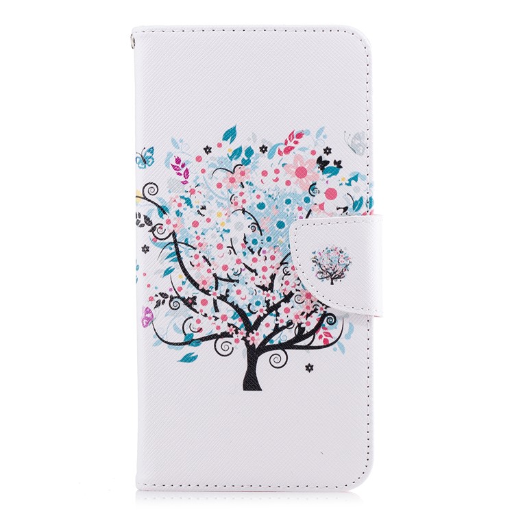 Patterned PU Leather Card Holder Case Mobile Accessory for Samsung Galaxy A8 Plus (2018) - Floret Tree-2