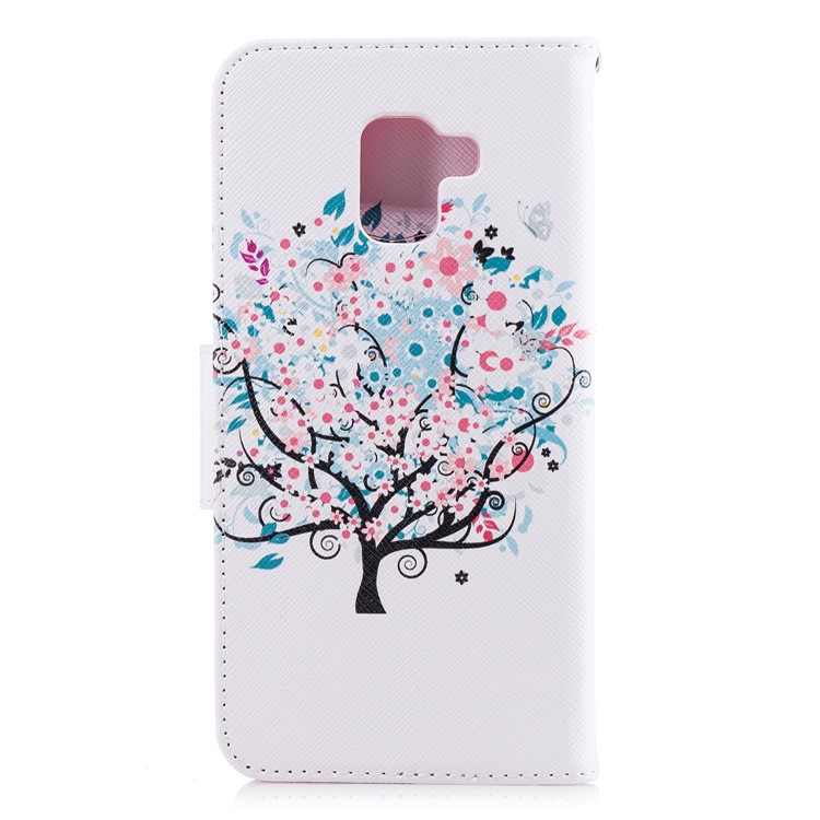Patterned PU Leather Card Holder Case Mobile Accessory for Samsung Galaxy A8 Plus (2018) - Floret Tree-3