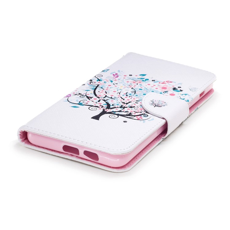 Patterned PU Leather Card Holder Case Mobile Accessory for Samsung Galaxy A8 Plus (2018) - Floret Tree-6