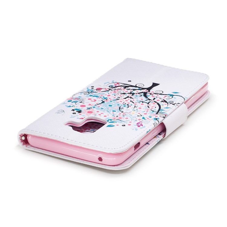 Patterned PU Leather Card Holder Case Mobile Accessory for Samsung Galaxy A8 Plus (2018) - Floret Tree-7