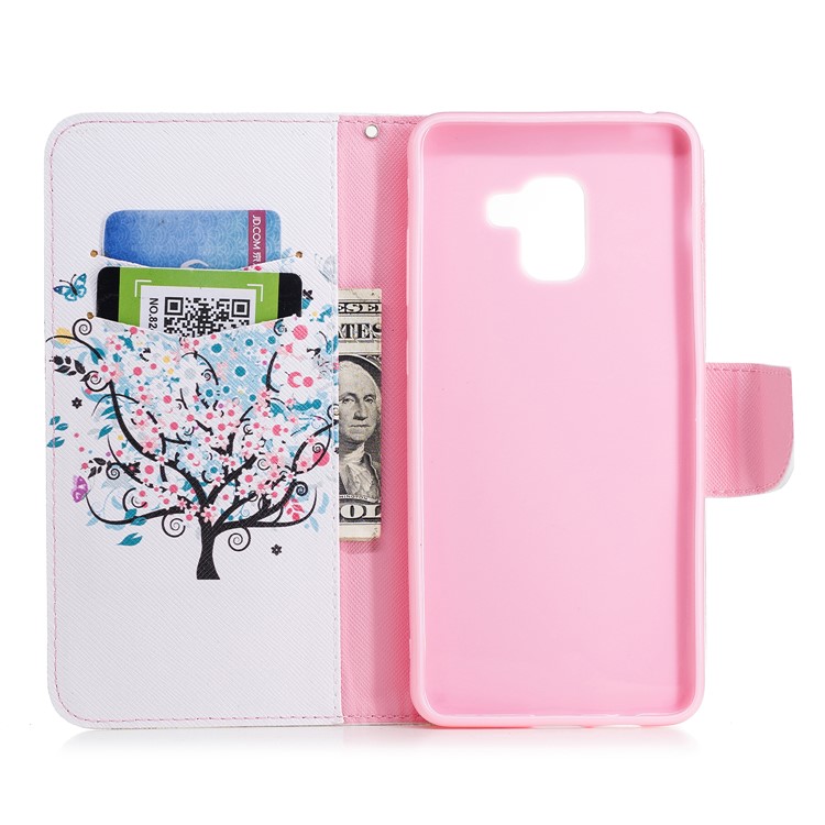 Patterned PU Leather Card Holder Case Mobile Accessory for Samsung Galaxy A8 Plus (2018) - Floret Tree-8