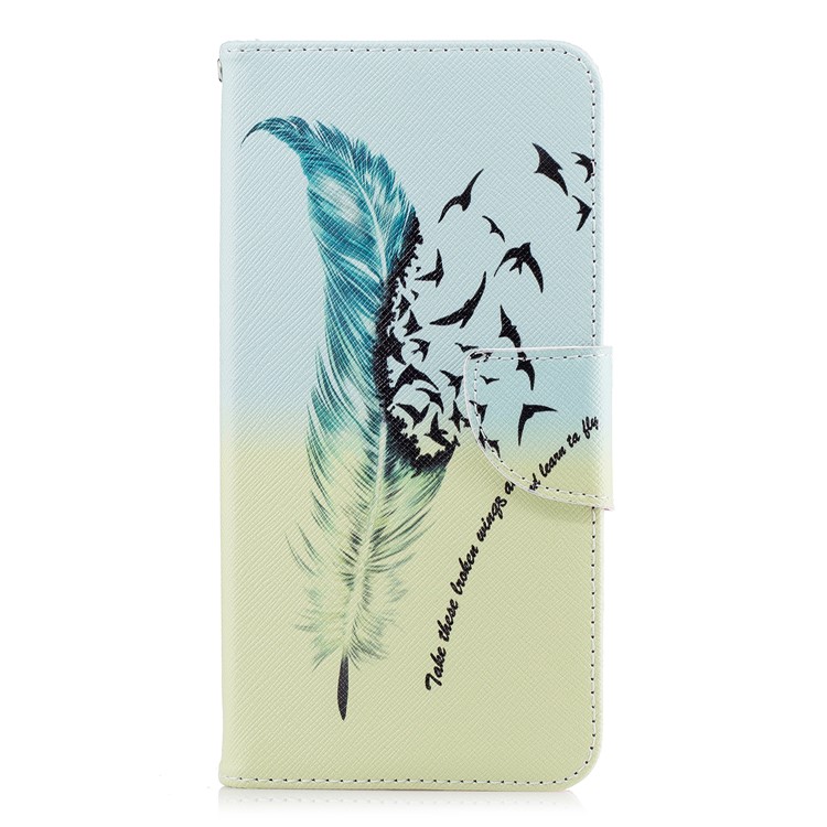 Patterned PU Leather Wallet Mobile Phone Shell for Samsung Galaxy A8 Plus (2018) - Quill Pen and Birds-2
