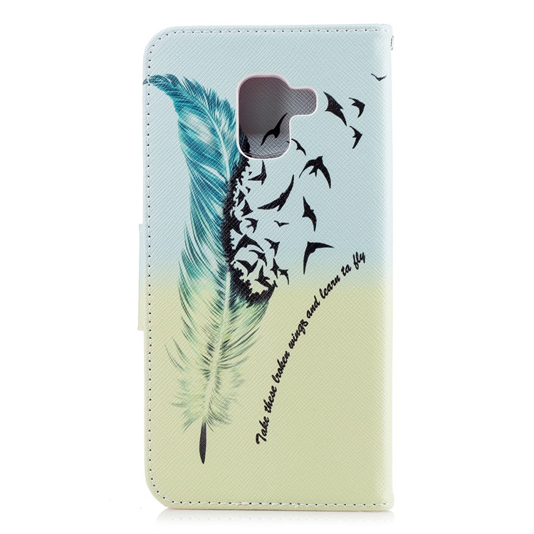 Patterned PU Leather Wallet Mobile Phone Shell for Samsung Galaxy A8 Plus (2018) - Quill Pen and Birds-3