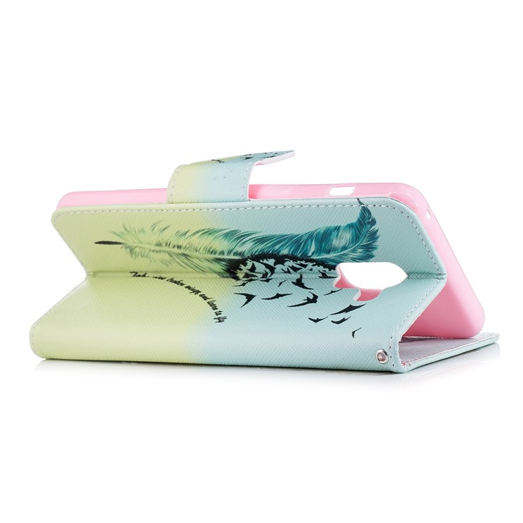 Patterned PU Leather Wallet Mobile Phone Shell for Samsung Galaxy A8 Plus (2018) - Quill Pen and Birds-4