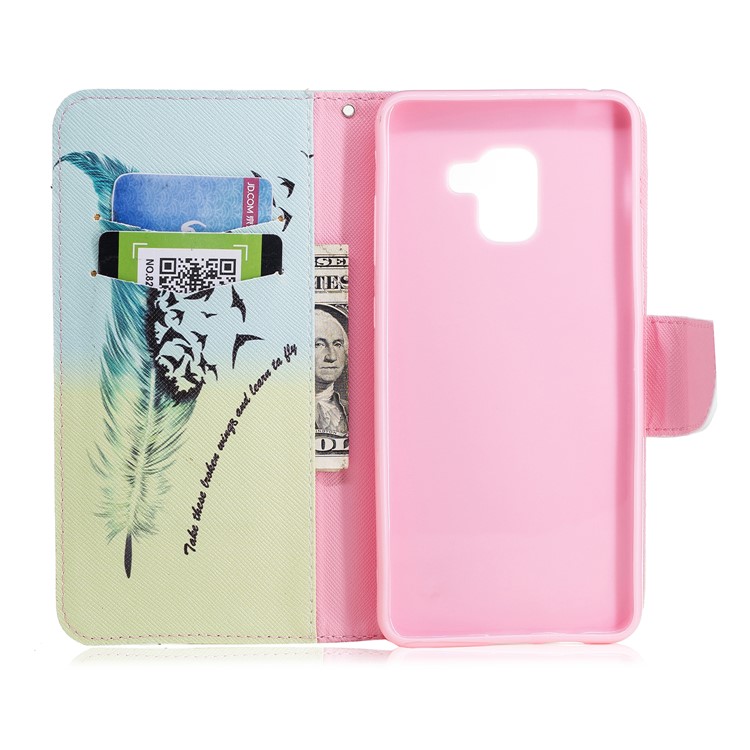 Patterned PU Leather Wallet Mobile Phone Shell for Samsung Galaxy A8 Plus (2018) - Quill Pen and Birds-8