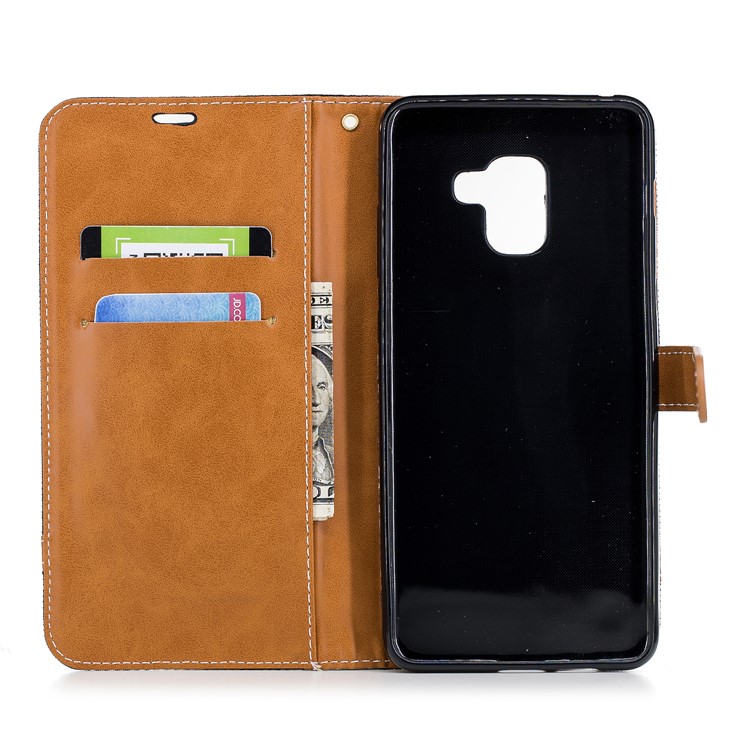 Assorted Color Jeans Cloth Wallet Stand Leather Case for Samsung Galaxy A8+ (2018) - Black-10