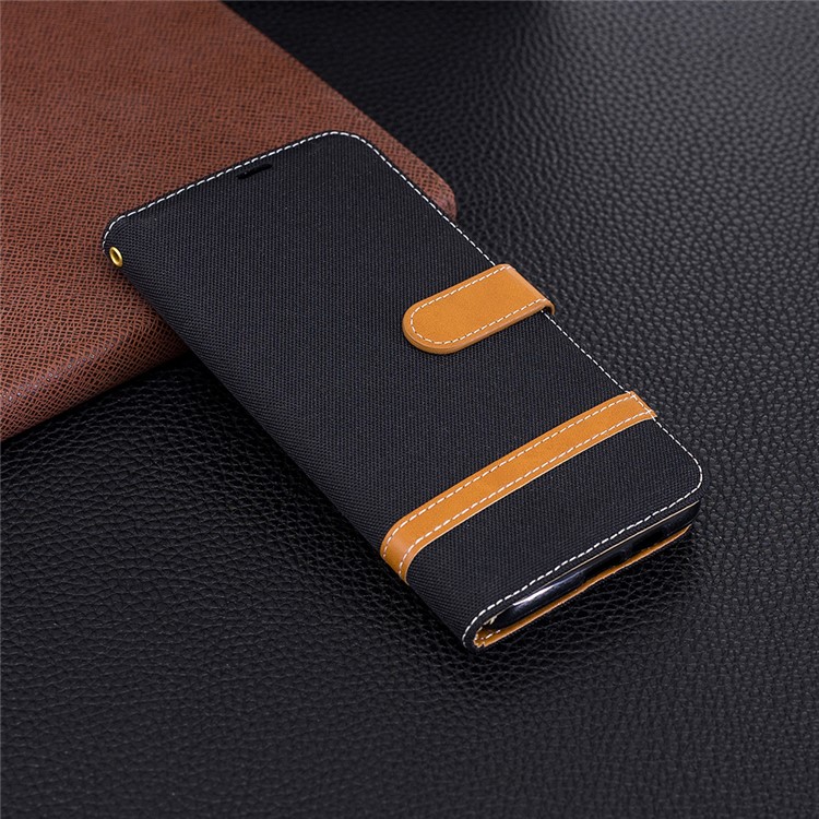 Assorted Color Jeans Cloth Wallet Stand Leather Case for Samsung Galaxy A8+ (2018) - Black-2