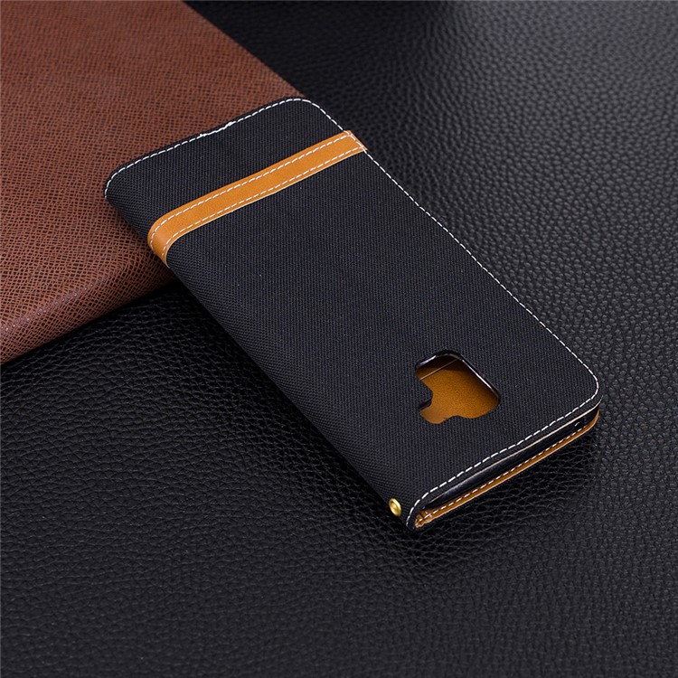 Assorted Color Jeans Cloth Wallet Stand Leather Case for Samsung Galaxy A8+ (2018) - Black-3