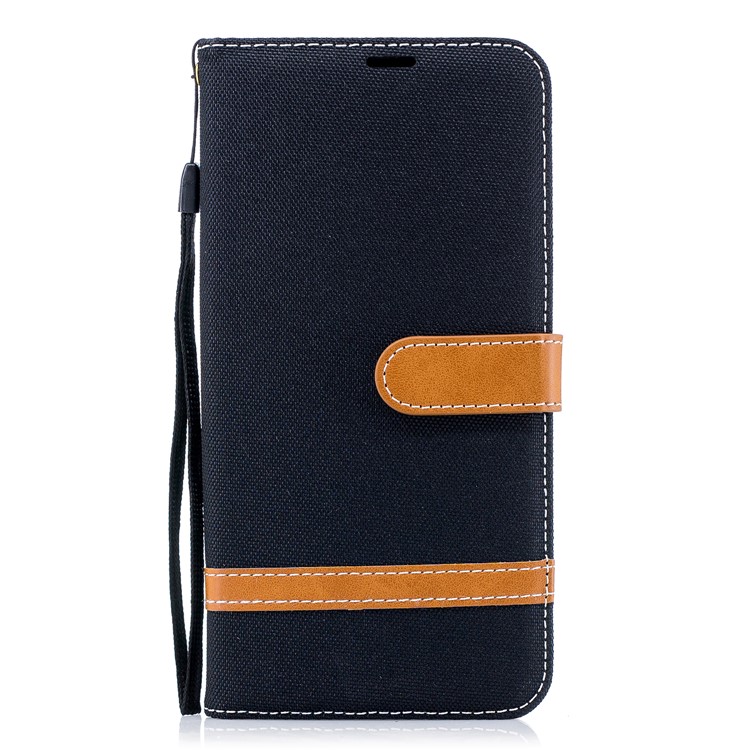 Assorted Color Jeans Cloth Wallet Stand Leather Case for Samsung Galaxy A8+ (2018) - Black-4