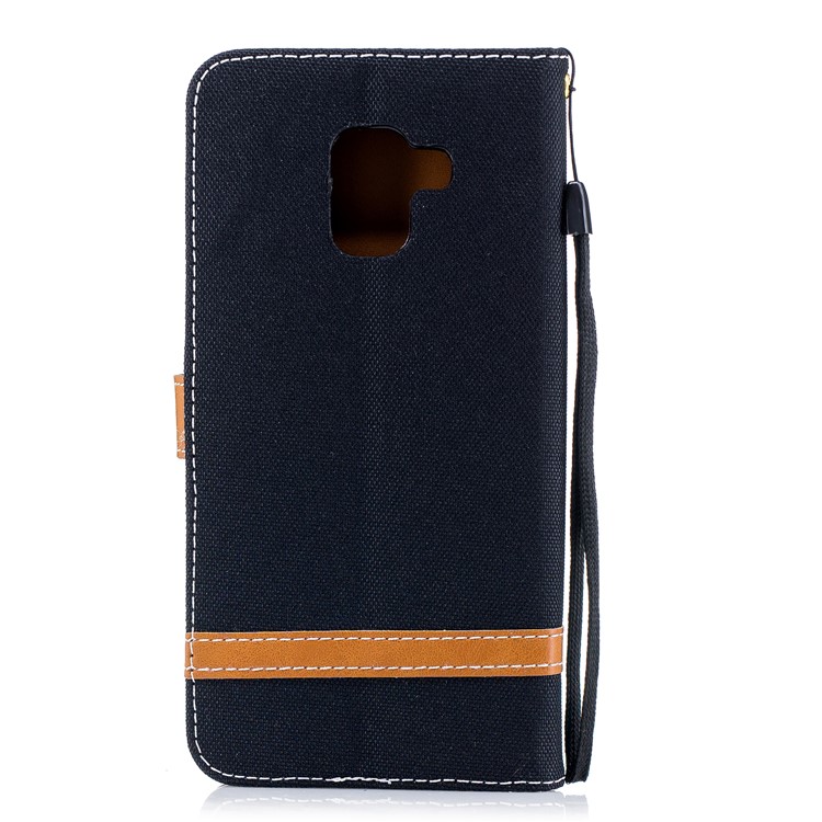 Assorted Color Jeans Cloth Wallet Stand Leather Case for Samsung Galaxy A8+ (2018) - Black-5