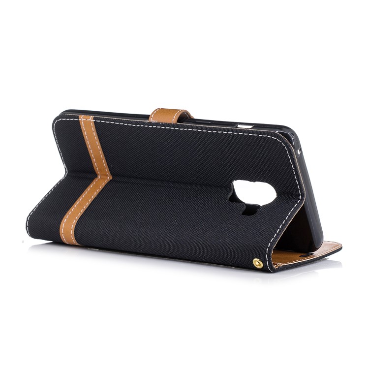 Assorted Color Jeans Cloth Wallet Stand Leather Case for Samsung Galaxy A8+ (2018) - Black-6