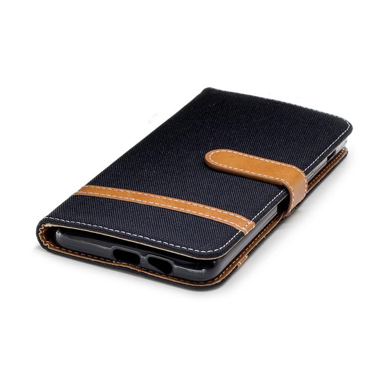 Assorted Color Jeans Cloth Wallet Stand Leather Case for Samsung Galaxy A8+ (2018) - Black-8
