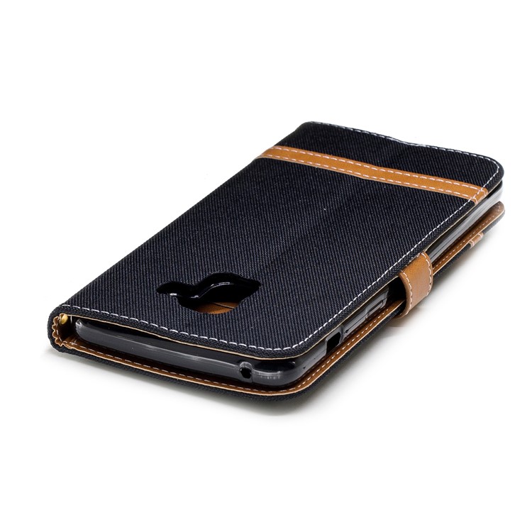 Assorted Color Jeans Cloth Wallet Stand Leather Case for Samsung Galaxy A8+ (2018) - Black-9
