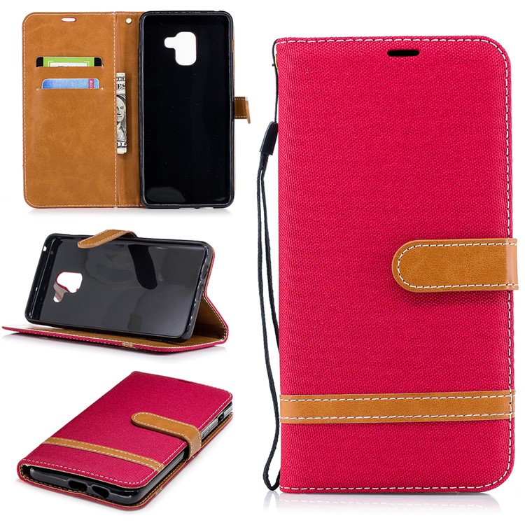 

Assorted Color Jeans Cloth Wallet Leather Stand Case for Samsung Galaxy A8+ (2018) - Red