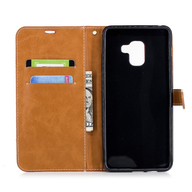 Assorted Color Jeans Cloth Wallet Leather Stand Case for Samsung Galaxy A8+ (2018) - Red-10