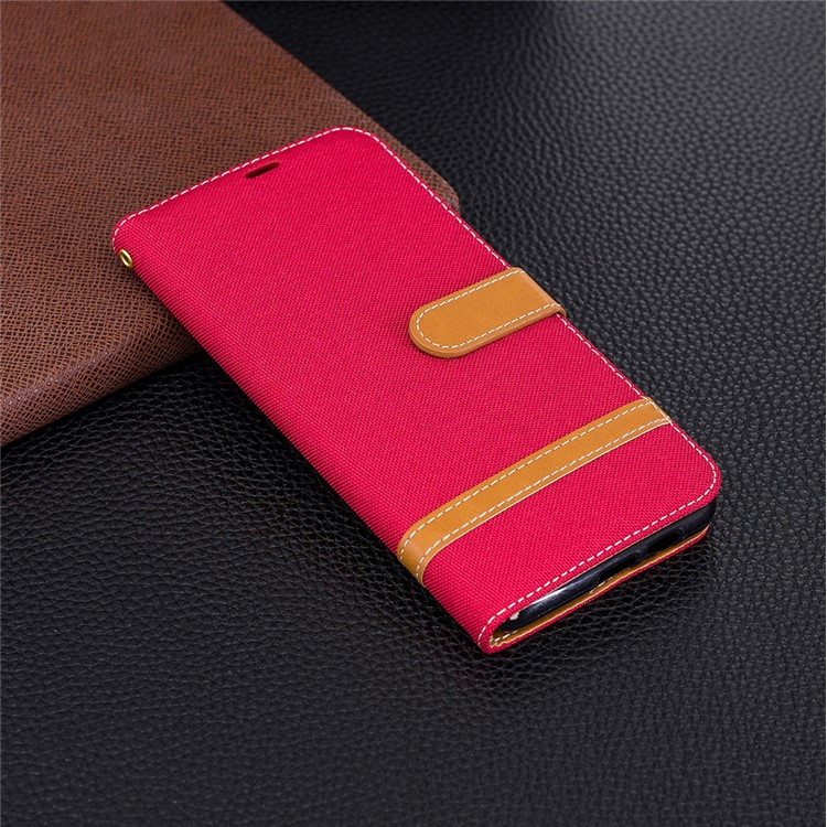 Assorted Color Jeans Cloth Wallet Leather Stand Case for Samsung Galaxy A8+ (2018) - Red-2