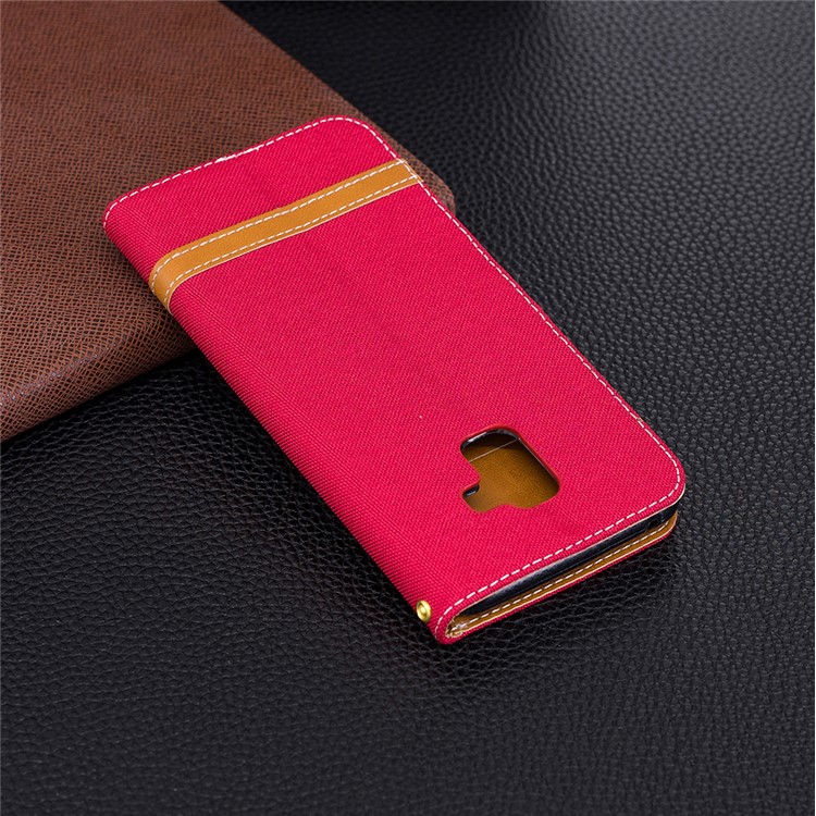 Assorted Color Jeans Cloth Wallet Leather Stand Case for Samsung Galaxy A8+ (2018) - Red-3
