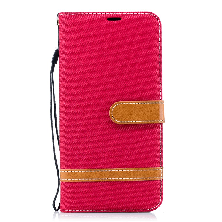 Assorted Color Jeans Cloth Wallet Leather Stand Case for Samsung Galaxy A8+ (2018) - Red-4