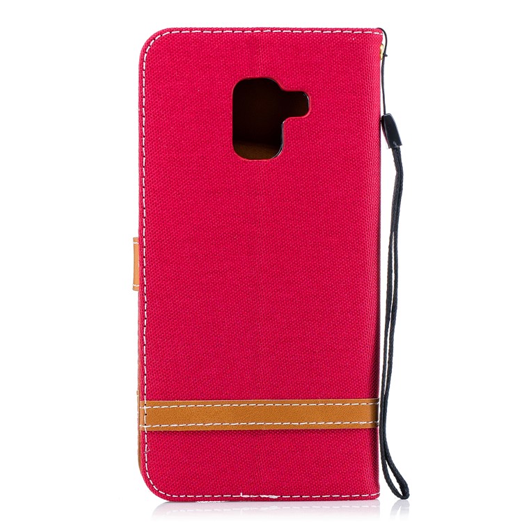 Assorted Color Jeans Cloth Wallet Leather Stand Case for Samsung Galaxy A8+ (2018) - Red-5