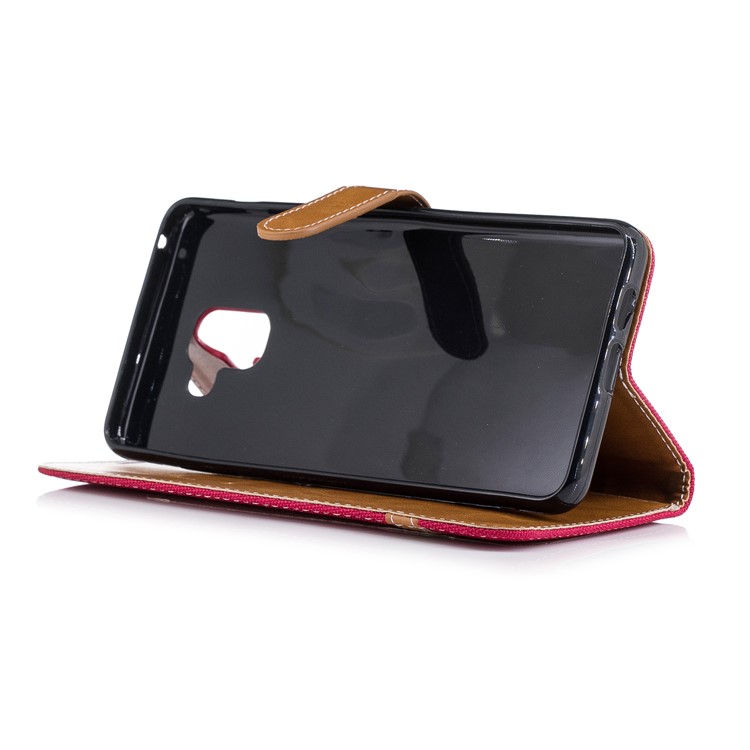 Assorted Color Jeans Cloth Wallet Leather Stand Case for Samsung Galaxy A8+ (2018) - Red-6