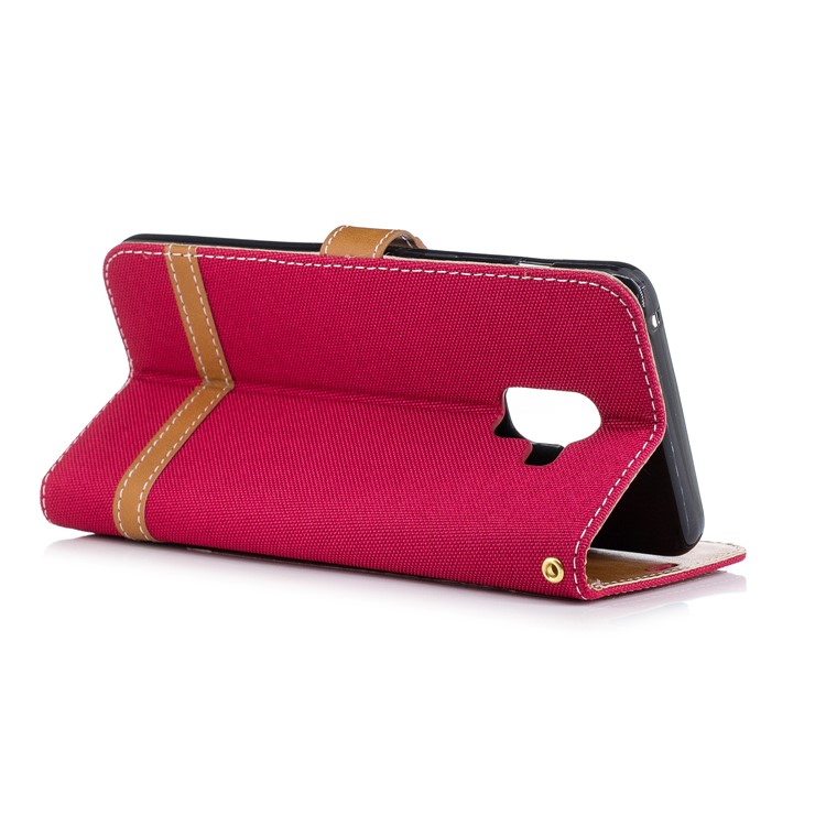 Assorted Color Jeans Cloth Wallet Leather Stand Case for Samsung Galaxy A8+ (2018) - Red-7