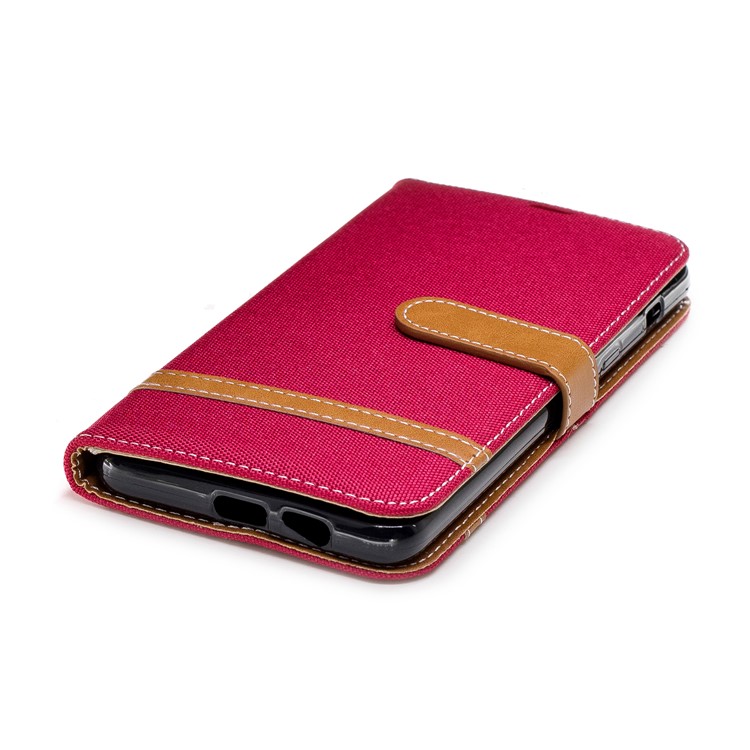 Assorted Color Jeans Cloth Wallet Leather Stand Case for Samsung Galaxy A8+ (2018) - Red-8