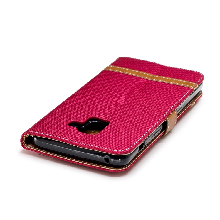 Assorted Color Jeans Cloth Wallet Leather Stand Case for Samsung Galaxy A8+ (2018) - Red-9