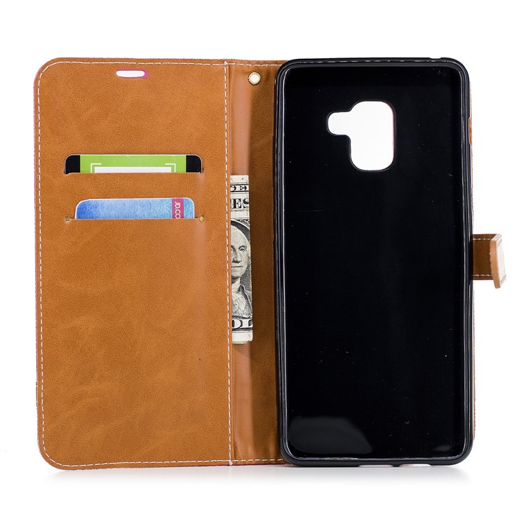 Assorted Color Jeans Cloth Wallet Leather Stand Cover for Samsung Galaxy A8+ (2018) - Rose-10