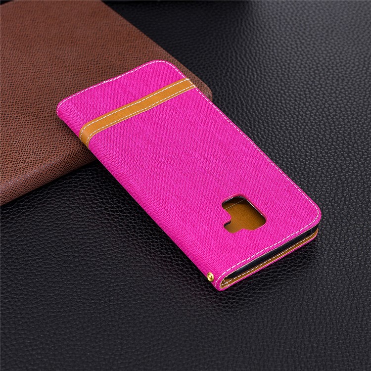 Assorted Color Jeans Cloth Wallet Leather Stand Cover for Samsung Galaxy A8+ (2018) - Rose-3