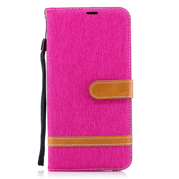 Assorted Color Jeans Cloth Wallet Leather Stand Cover for Samsung Galaxy A8+ (2018) - Rose-4