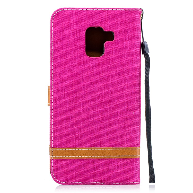 Assorted Color Jeans Cloth Wallet Leather Stand Cover for Samsung Galaxy A8+ (2018) - Rose-5