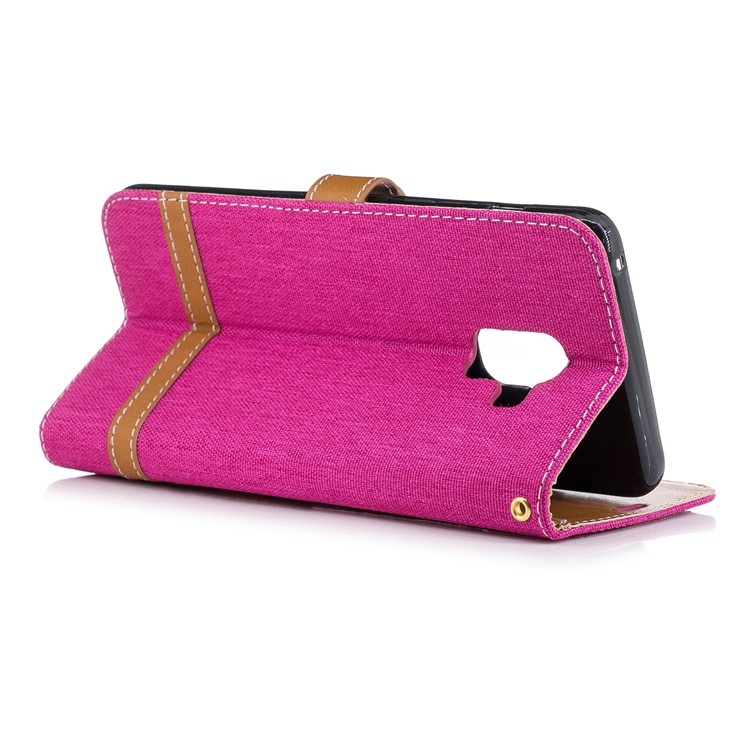 Assorted Color Jeans Cloth Wallet Leather Stand Cover for Samsung Galaxy A8+ (2018) - Rose-6