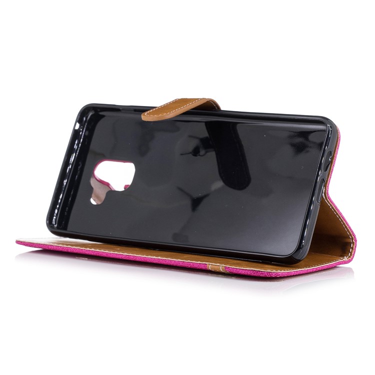 Assorted Color Jeans Cloth Wallet Leather Stand Cover for Samsung Galaxy A8+ (2018) - Rose-7