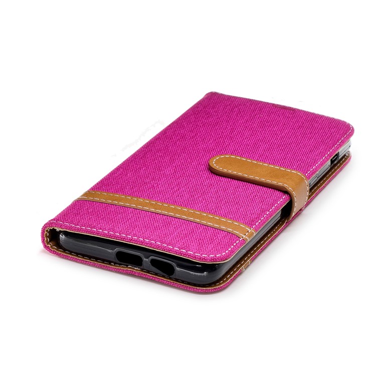 Assorted Color Jeans Cloth Wallet Leather Stand Cover for Samsung Galaxy A8+ (2018) - Rose-8