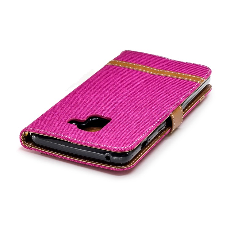 Assorted Color Jeans Cloth Wallet Leather Stand Cover for Samsung Galaxy A8+ (2018) - Rose-9