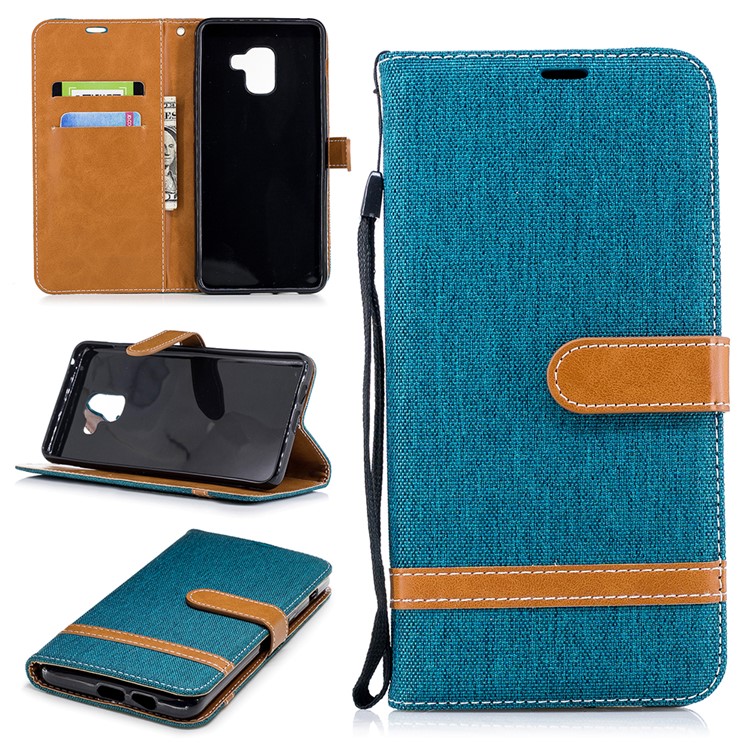 

Assorted Color Jeans Cloth Leather Card Holder Cover for Samsung Galaxy A8+ (2018) - Green