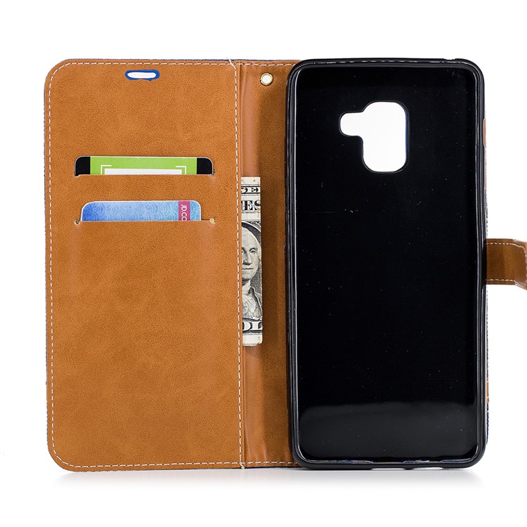 Assorted Color Jeans Cloth Leather Stand Cover with Card Slots for Samsung Galaxy A8+ (2018) - Baby Blue-10