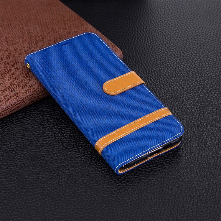 Assorted Color Jeans Cloth Leather Stand Cover with Card Slots for Samsung Galaxy A8+ (2018) - Baby Blue-2