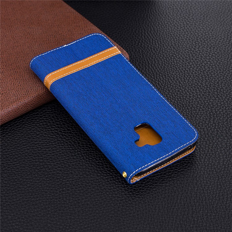 Assorted Color Jeans Cloth Leather Stand Cover with Card Slots for Samsung Galaxy A8+ (2018) - Baby Blue-3
