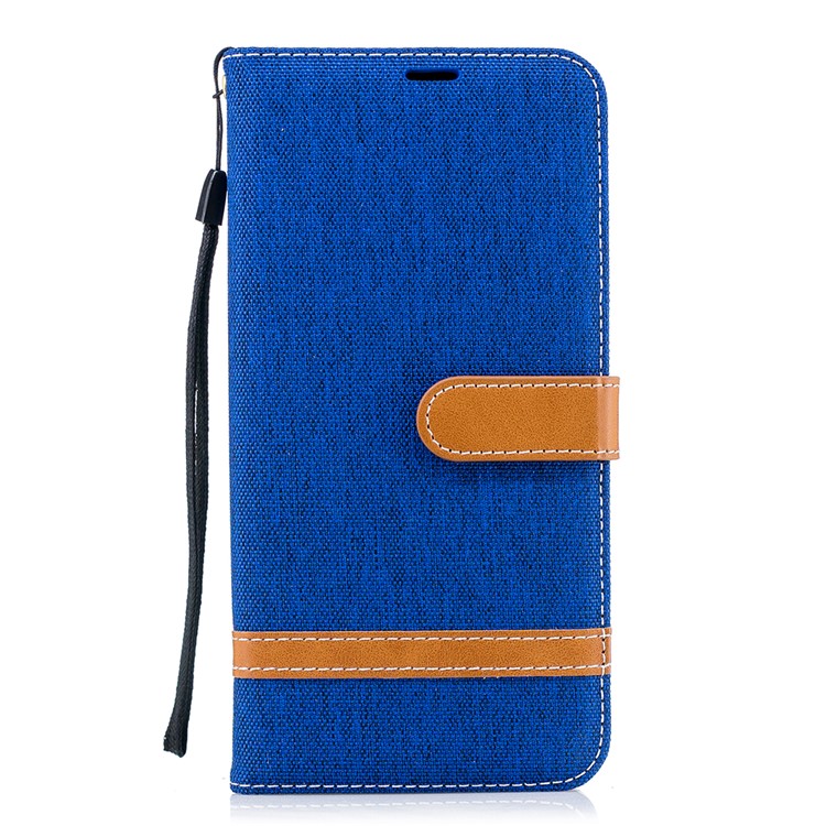 Assorted Color Jeans Cloth Leather Stand Cover with Card Slots for Samsung Galaxy A8+ (2018) - Baby Blue-4