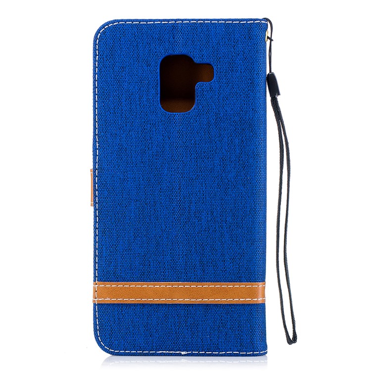 Assorted Color Jeans Cloth Leather Stand Cover with Card Slots for Samsung Galaxy A8+ (2018) - Baby Blue-5