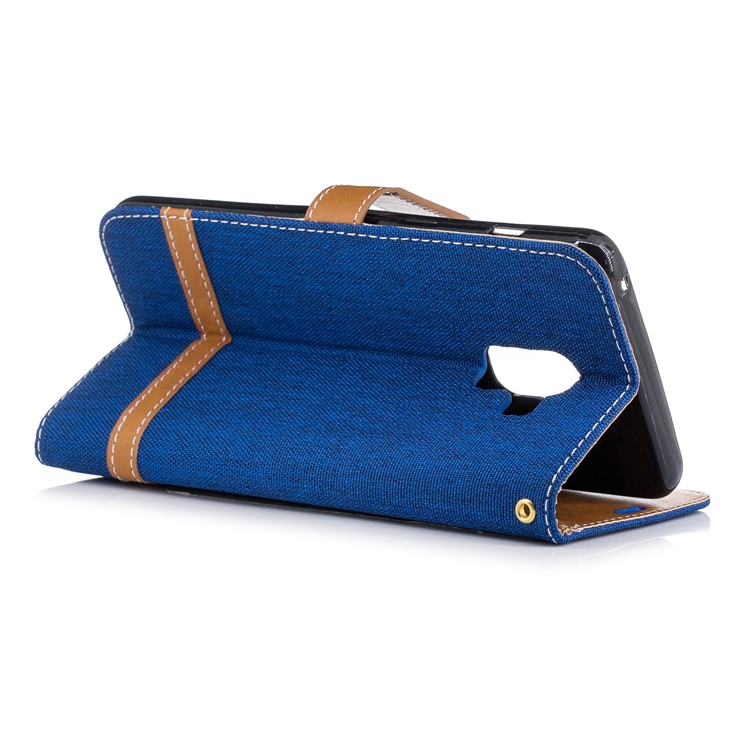 Assorted Color Jeans Cloth Leather Stand Cover with Card Slots for Samsung Galaxy A8+ (2018) - Baby Blue-6