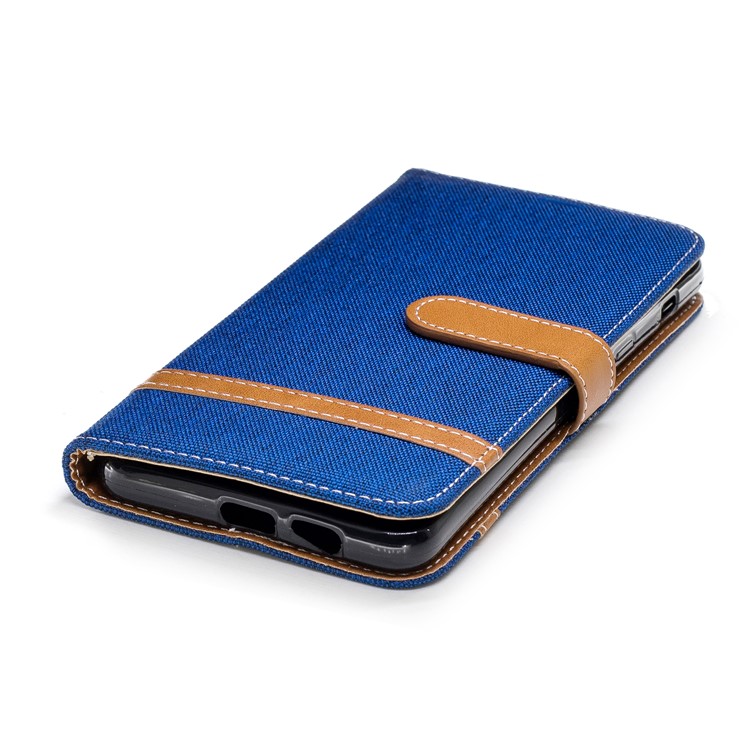 Assorted Color Jeans Cloth Leather Stand Cover with Card Slots for Samsung Galaxy A8+ (2018) - Baby Blue-8