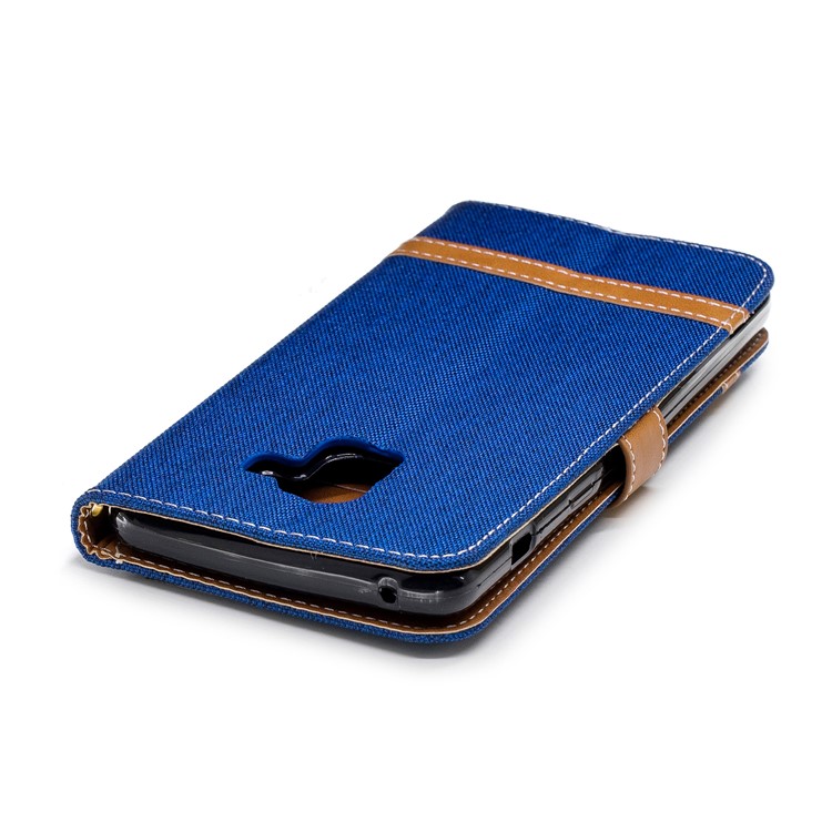 Assorted Color Jeans Cloth Leather Stand Cover with Card Slots for Samsung Galaxy A8+ (2018) - Baby Blue-9