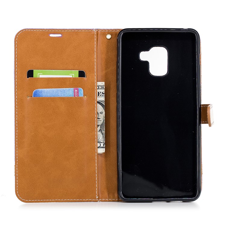 Assorted Color Jeans Cloth Wallet Stand Leather Phone Case for Samsung Galaxy A8+ (2018) - Purple-10