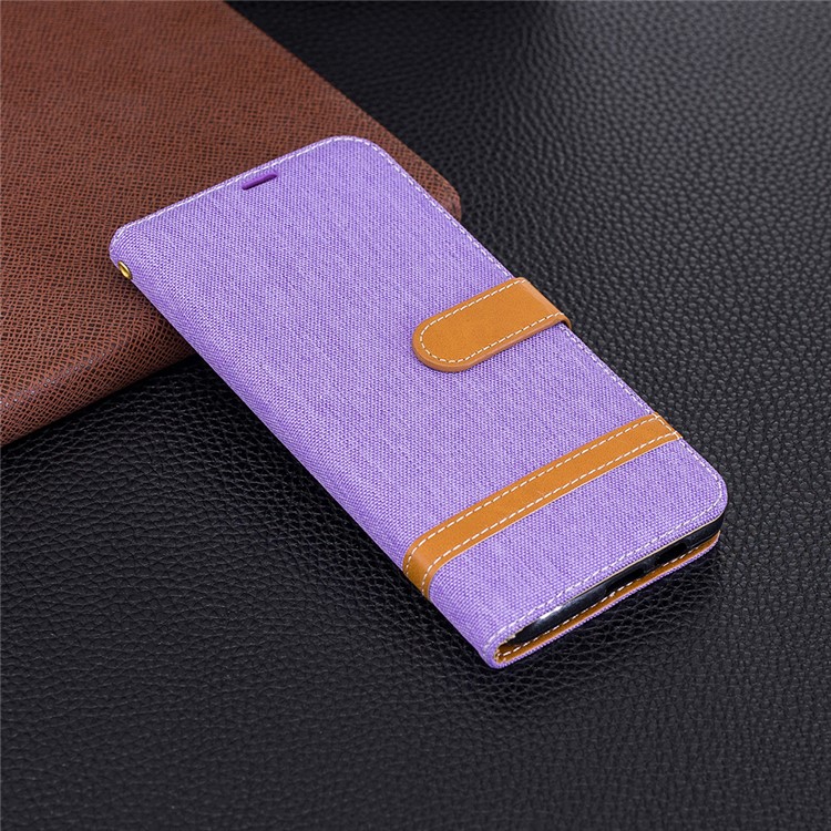 Assorted Color Jeans Cloth Wallet Stand Leather Phone Case for Samsung Galaxy A8+ (2018) - Purple-2