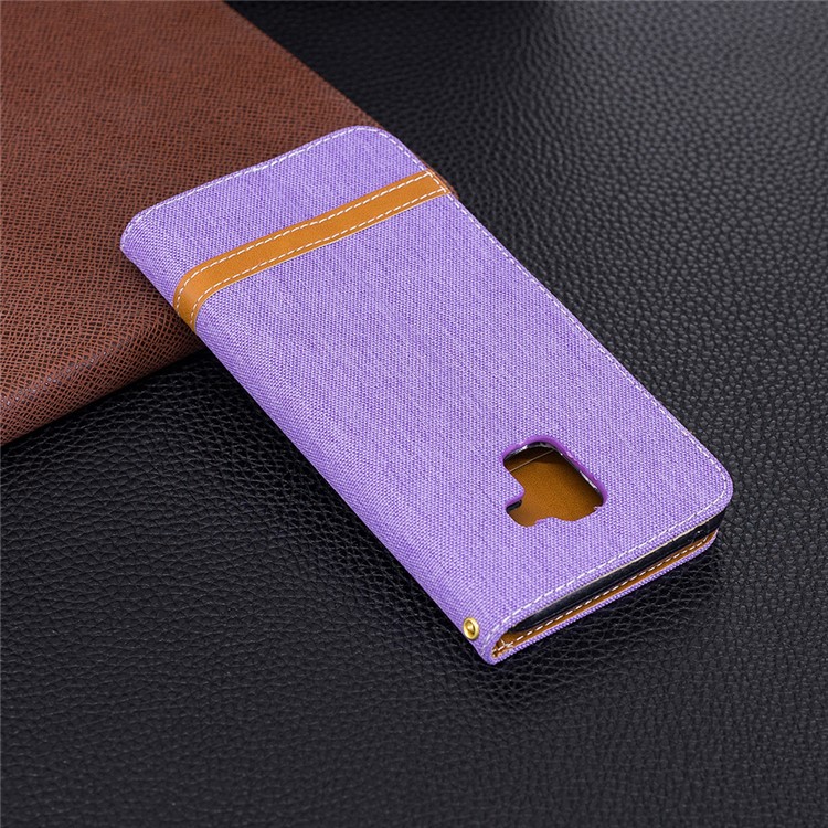 Assorted Color Jeans Cloth Wallet Stand Leather Phone Case for Samsung Galaxy A8+ (2018) - Purple-3