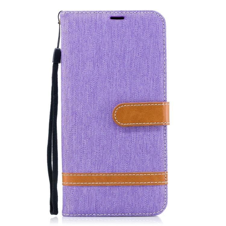 Assorted Color Jeans Cloth Wallet Stand Leather Phone Case for Samsung Galaxy A8+ (2018) - Purple-4